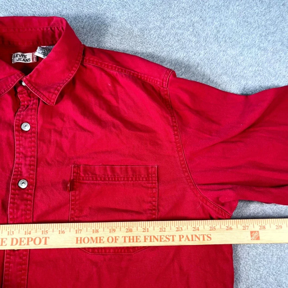 Levi's Jeans Flannel Shirt Mens XL Red Cotton Pleated Streetwear Button Up